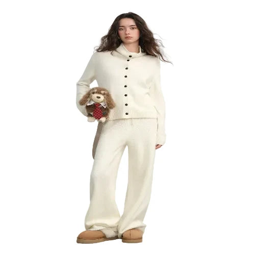 Women's two-way collar wool knit cardigan