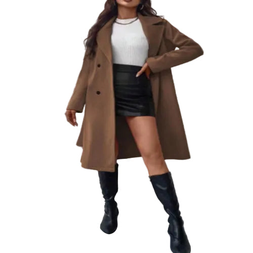 Women's vintage lapel coat with waist belt