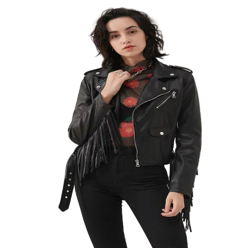 Women's zipper front PU leather jacket