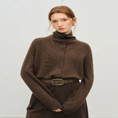 Wool blend cardigan with convertible collar